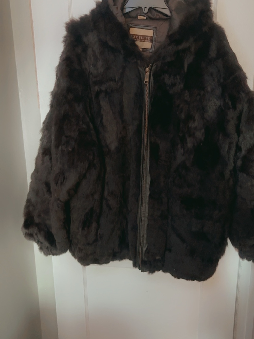 Men's Hooded Brown Rabbit Fur Puffer Jacket - Picture 2 of 3